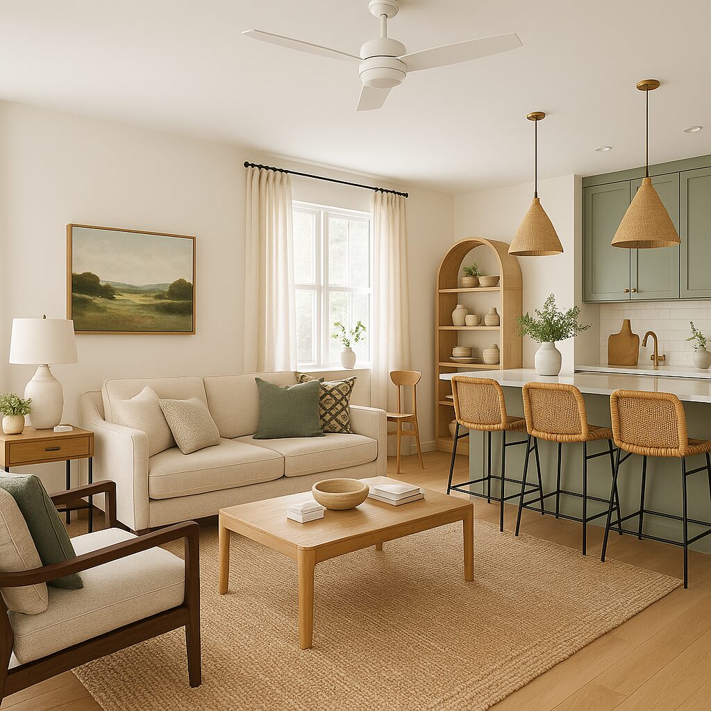Modern living room with natural tones